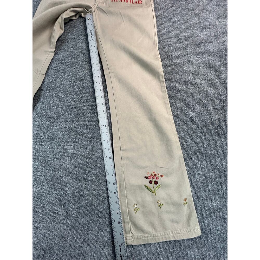 RVT Fit&Flare Girls 7/8 & 9/10 Khaki Embroidered Floral Pants Cotton Bootcut NWT - Picture 10 of 12